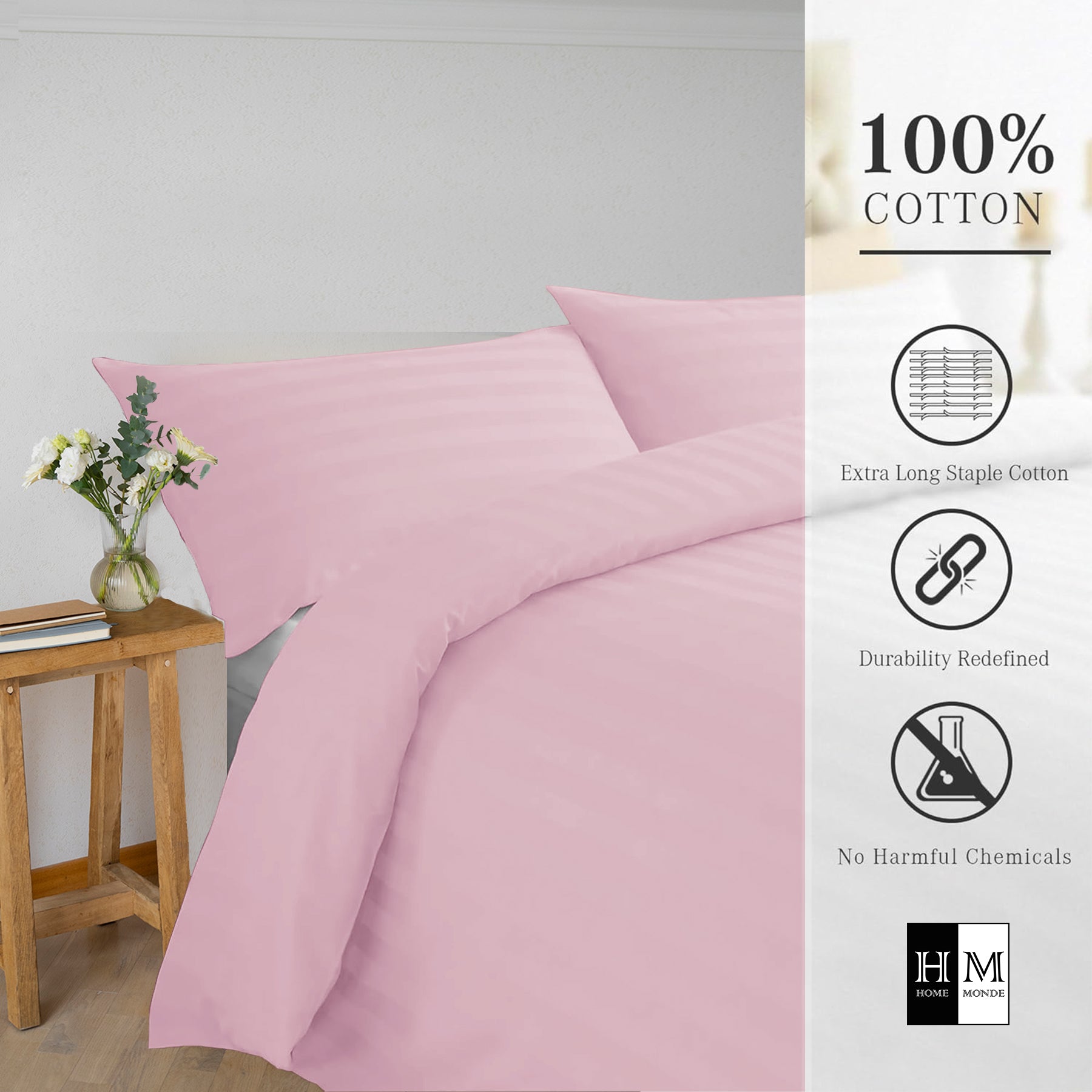 Breton Mellow - Satin Striped Duvet Cover (Pink)-4