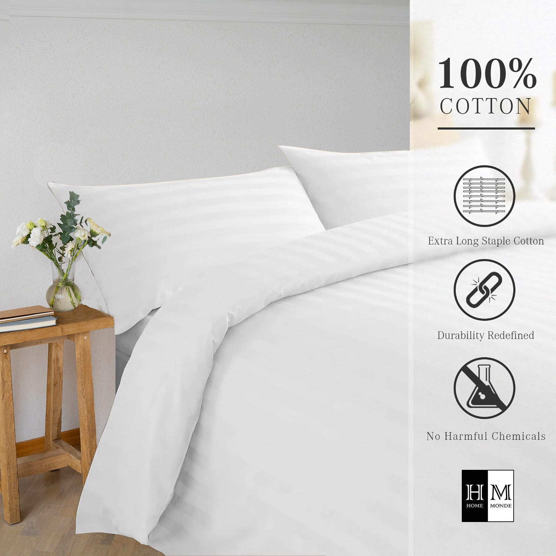 Breton Mellow - Satin Striped Duvet Cover (White)-4
