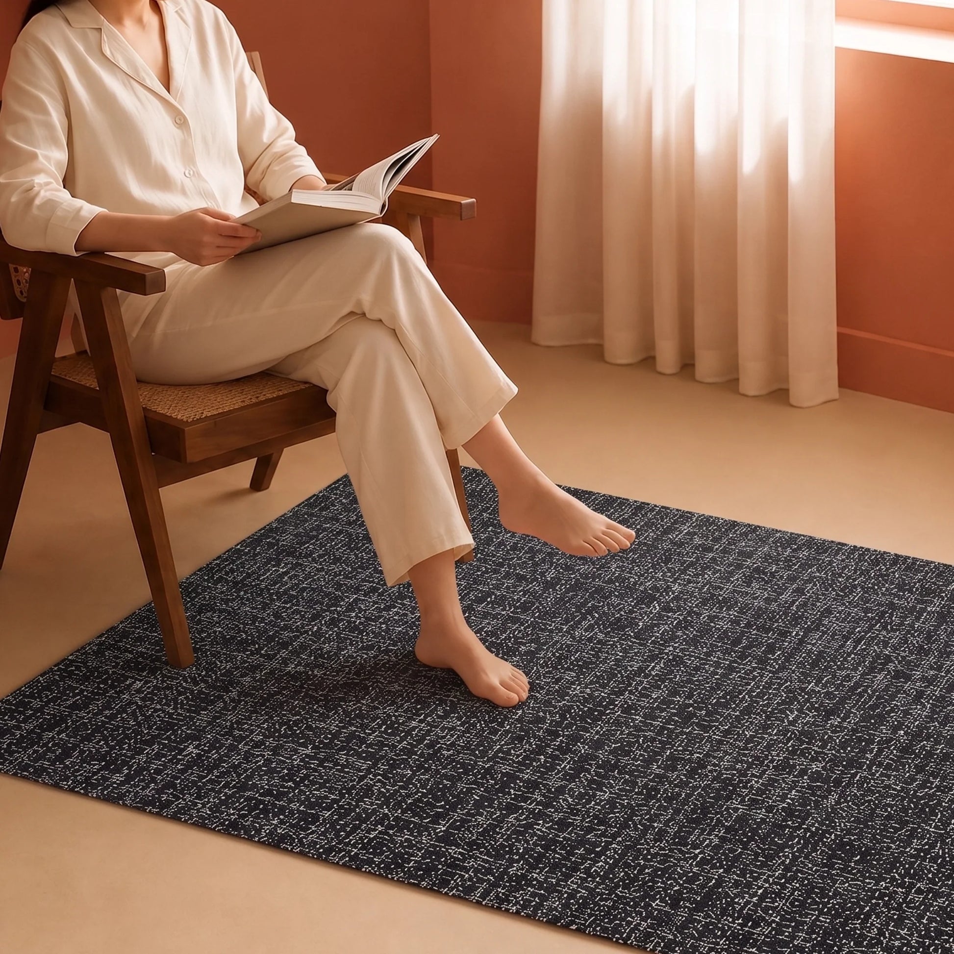 Tessitura Chromatic - Herringbone Cotton Rug (Black)-5