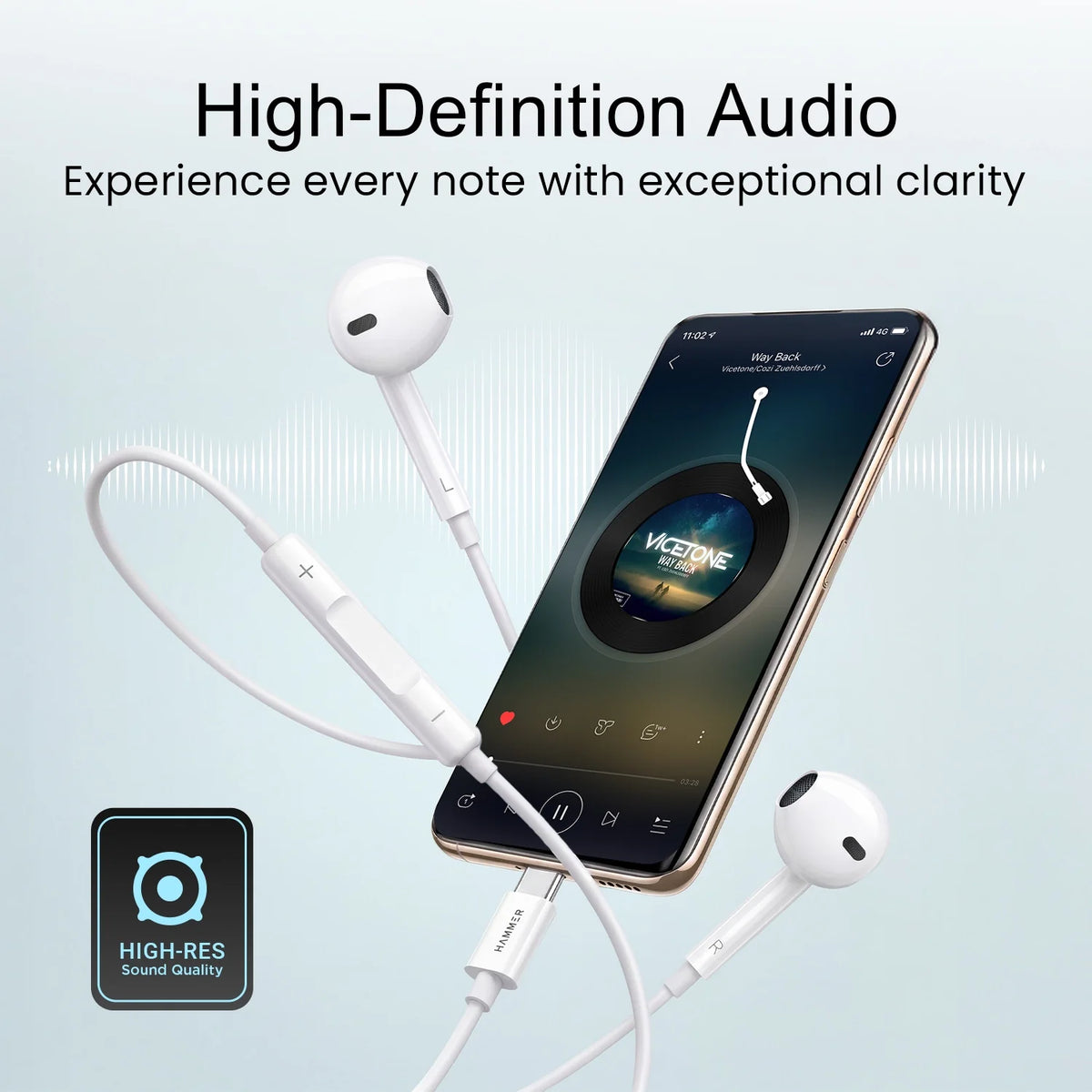 HAMMER Nova 3 Type C Earphones with 13mm Drivers, MFB Control, Ergonomic Half In-Ear Wired Earphones – White-4