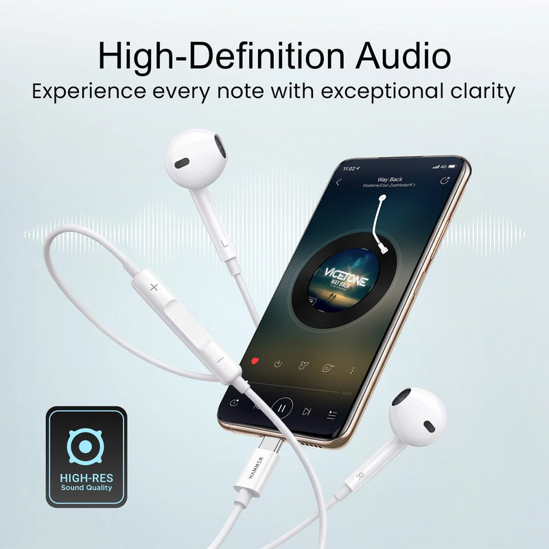 HAMMER Nova 3 Type C Earphones with 13mm Drivers, MFB Control, Ergonomic Half In-Ear Wired Earphones – White-4