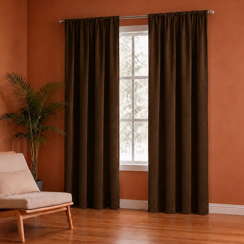 Fort Royal - Rod Pocket Velvet Curtain (Brown)-4