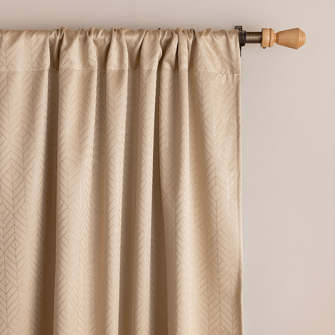 Fort Essential Embossed - Rod Pocket Black Backing Blackout Curtain (Beige)-3