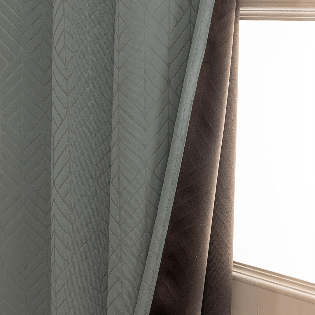Fort Essential Embossed - Eyelet Black Backing Blackout Curtain (Grey)-3