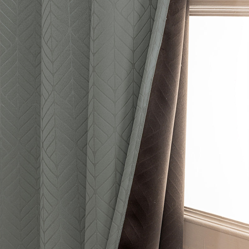 Fort Essential Embossed - Eyelet Black Backing Blackout Curtain (Grey)-3