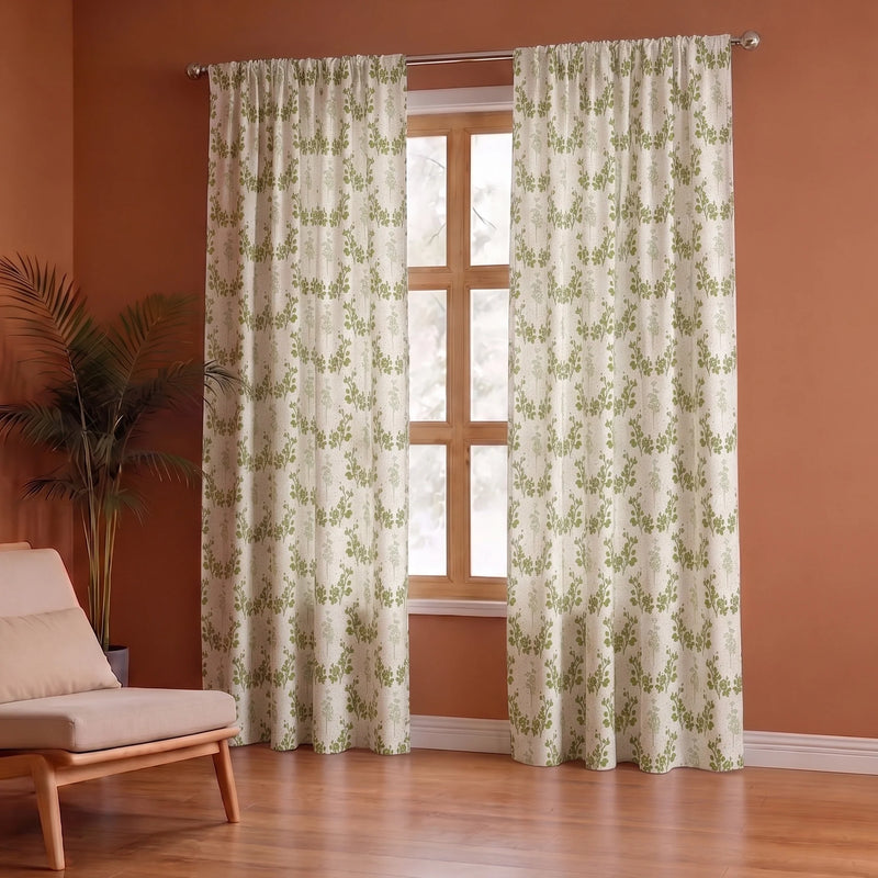 White Floral Botanic Hush Rod Pocket Printed duck Curtain-4