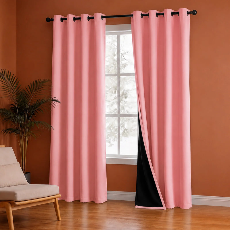 Fort Essential - Black Backing Solid Blackout Curtain (Peach)-4