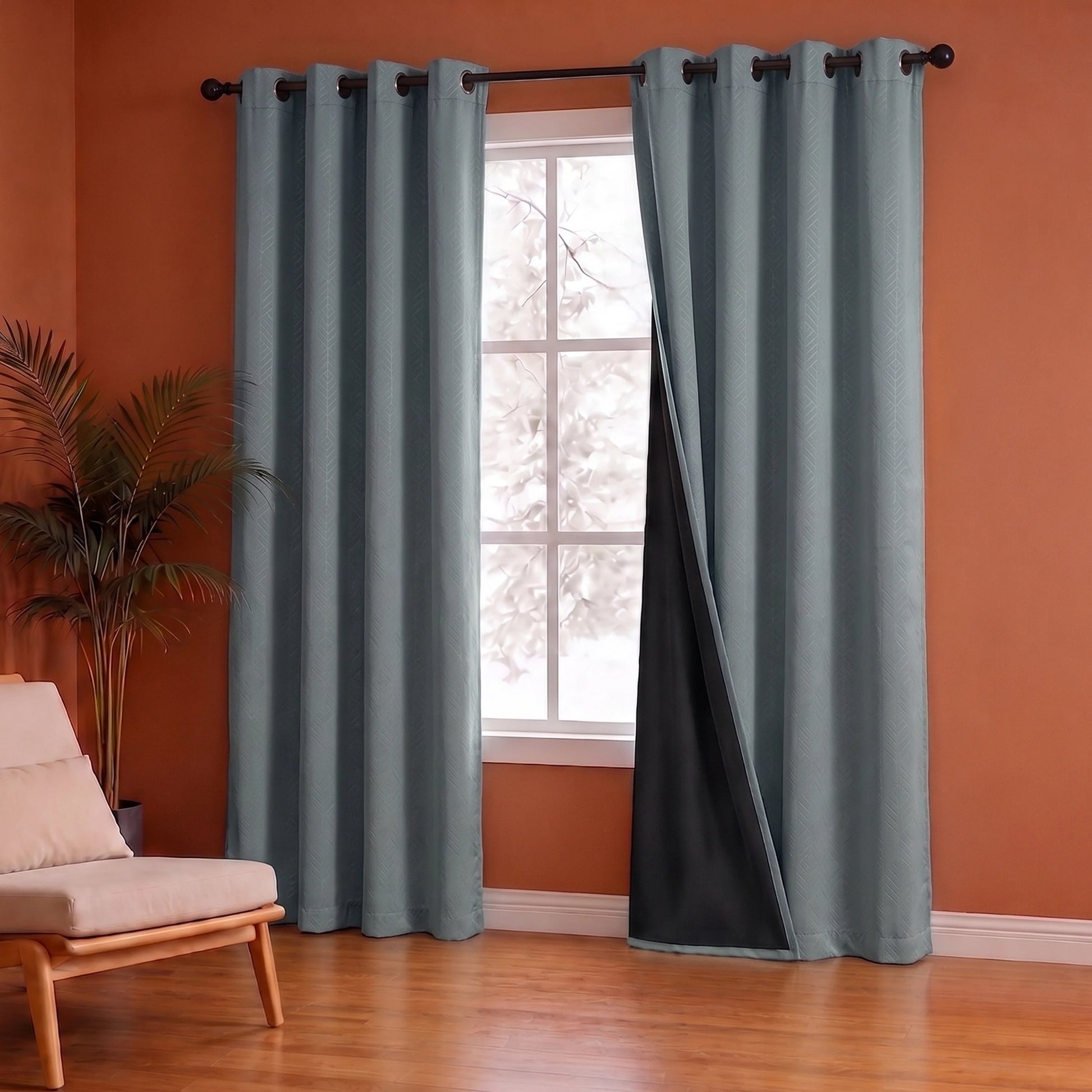 Fort Essential Embossed - Eyelet Black Backing Blackout Curtain (Grey)-5