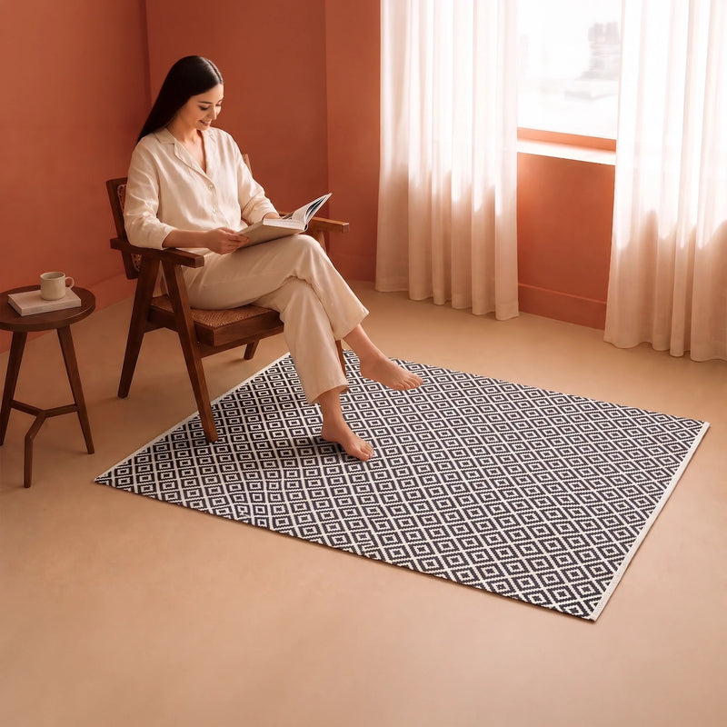 Tessitura Confetti - Diamond Cotton Rug (Grey & White)-5