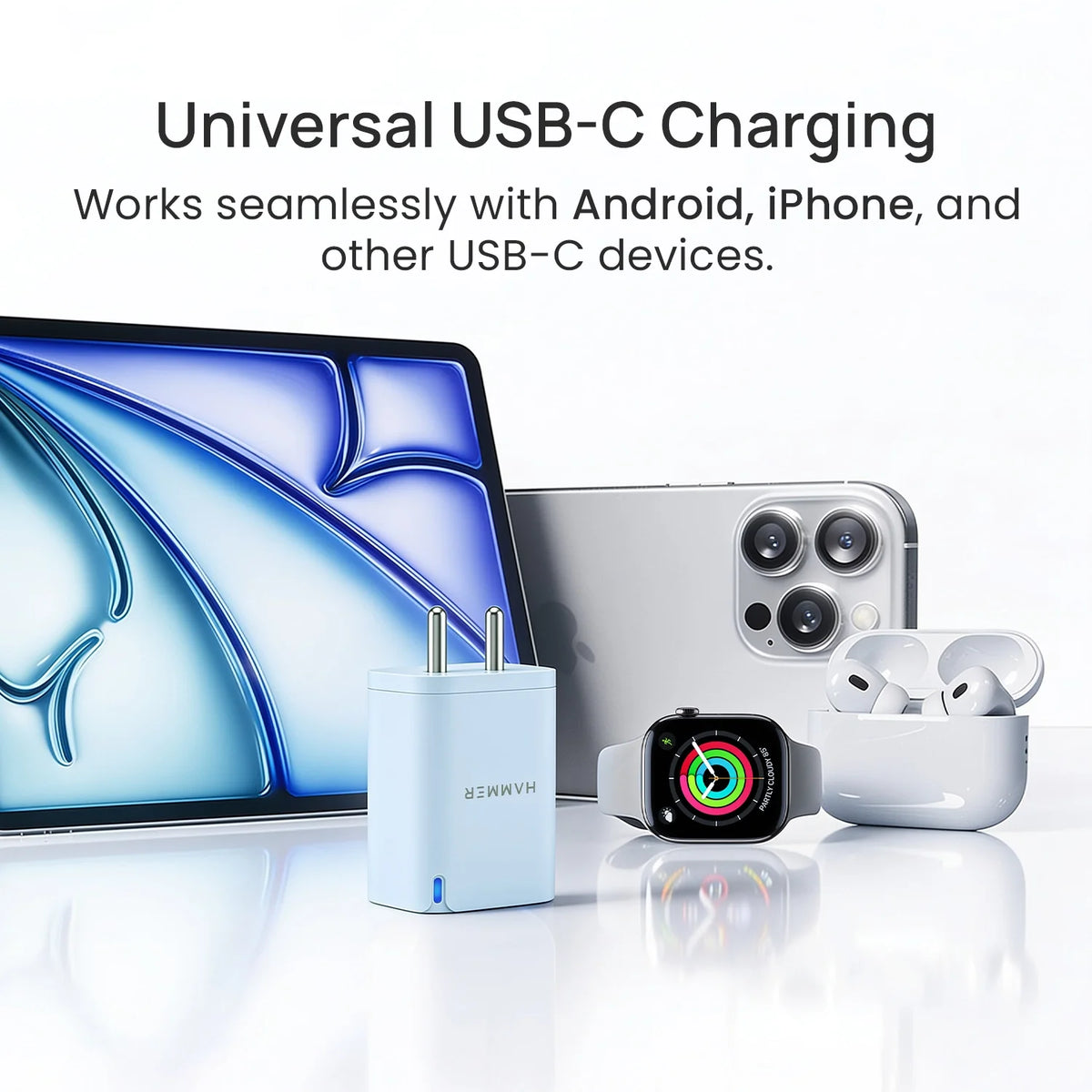 Hammer 25W Fast Type C Charger for Samsung and iPhone with PD, PPS Technology Without Cable (Sky Blue)-4