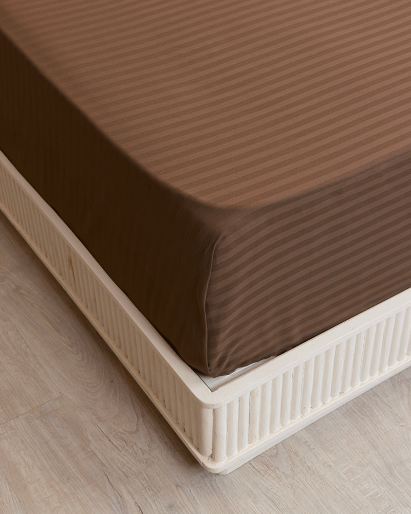 Breton Nap - Satin Stripes Bedsheet (Brown)-6