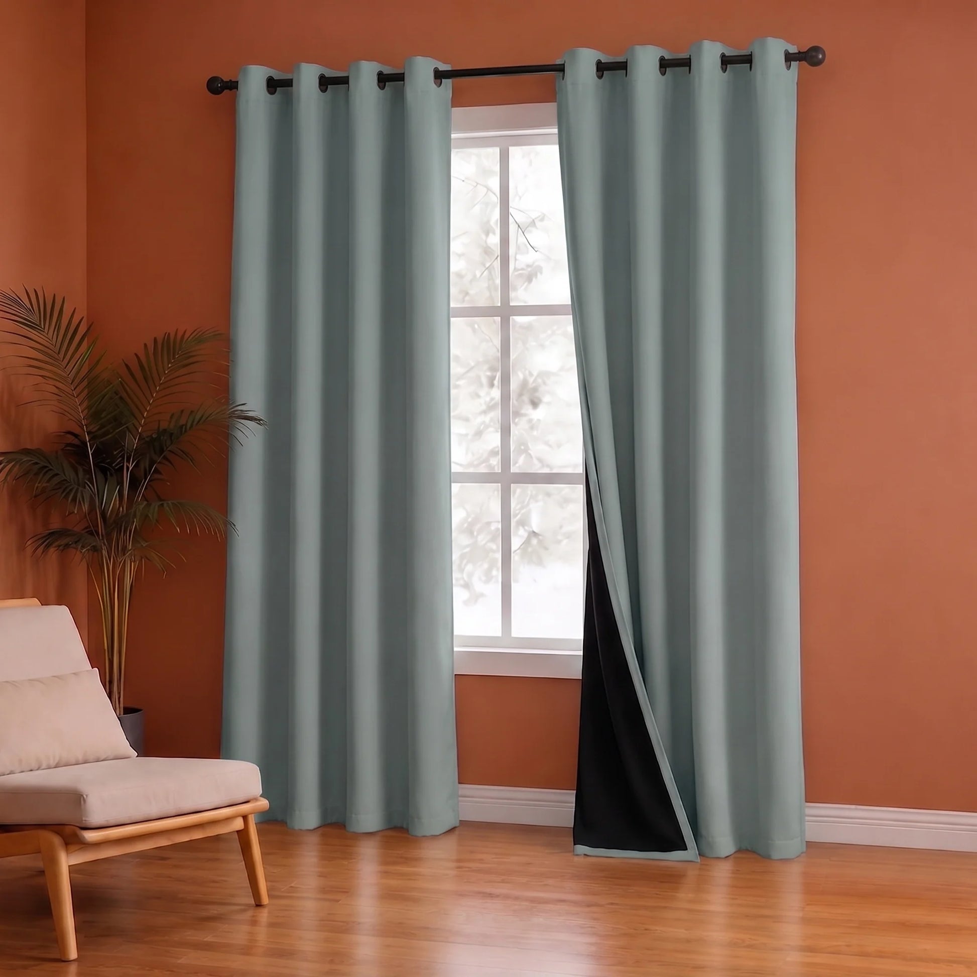 Fort Essential Abstract - Eyelet Black Backing Blackout Curtain (Grey)-4