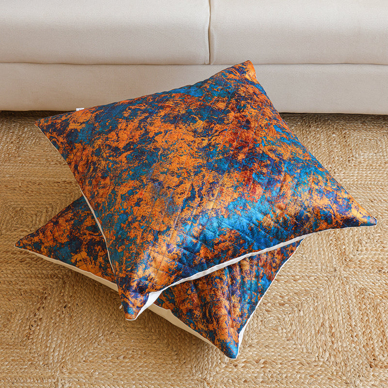 Abstract Pattern Quilted Cushion Cover (Turquoise & Mustard)-9