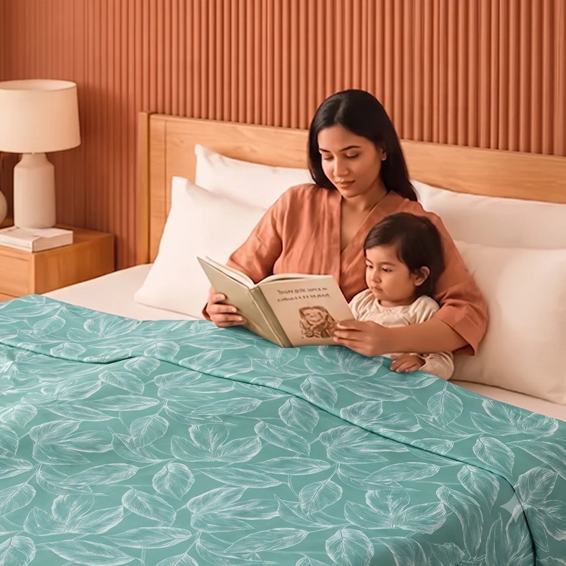 Imprimer Lilac - Leaf Printed Dohar Blanket (Aqua Blue)-4