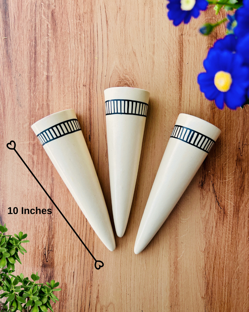 Ivory Ceramic Conical Planters | Set of 3 | Buy 3 get 3 offer applicable | Use code "GET6"