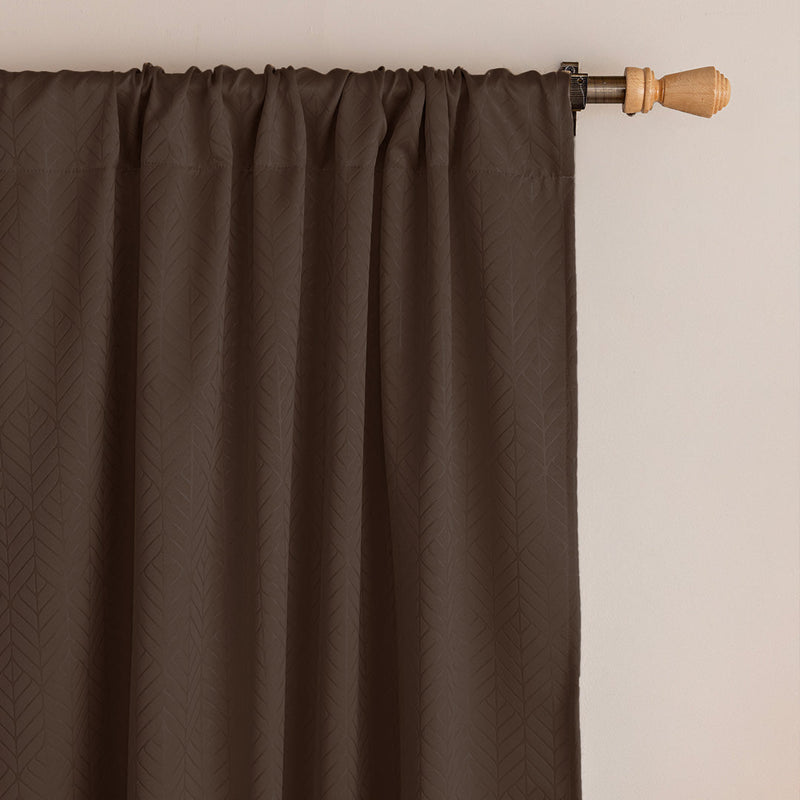 Fort Essential Embossed - Rod Pocket Black Backing Blackout Curtain (Brown)-3