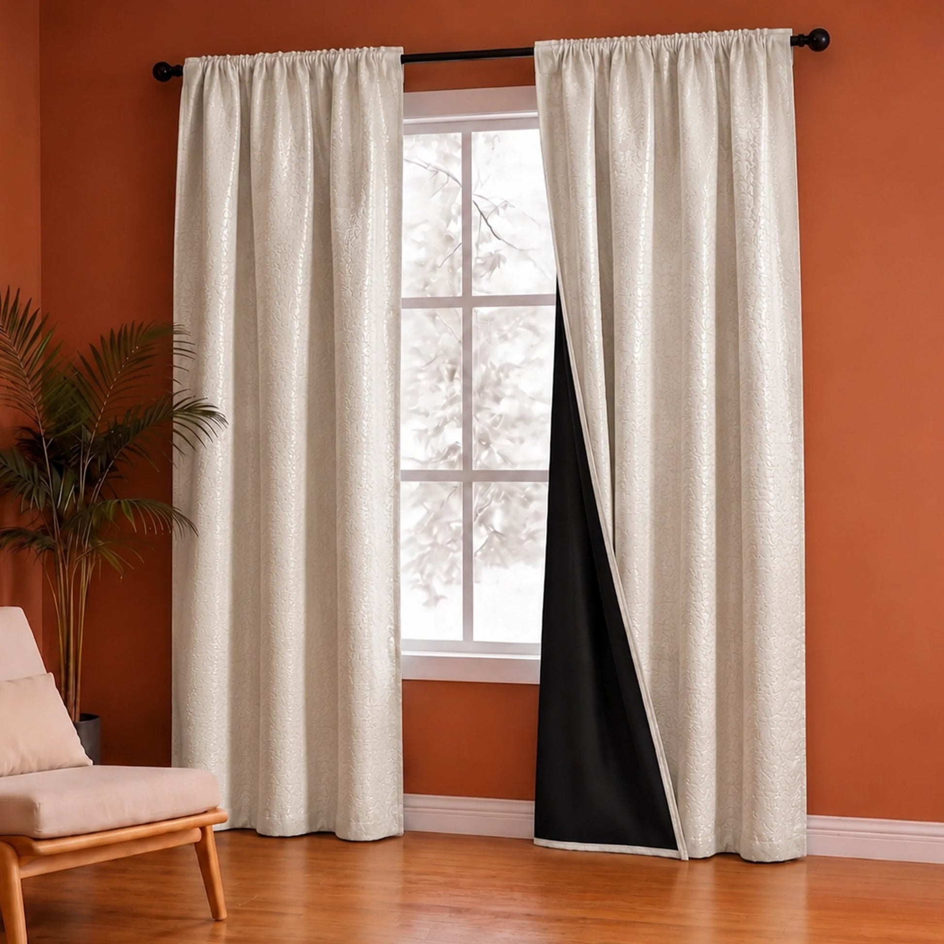 Fort Essential Abstract - Rod Pocket Black Backing Blackout Curtain (Off White)-4