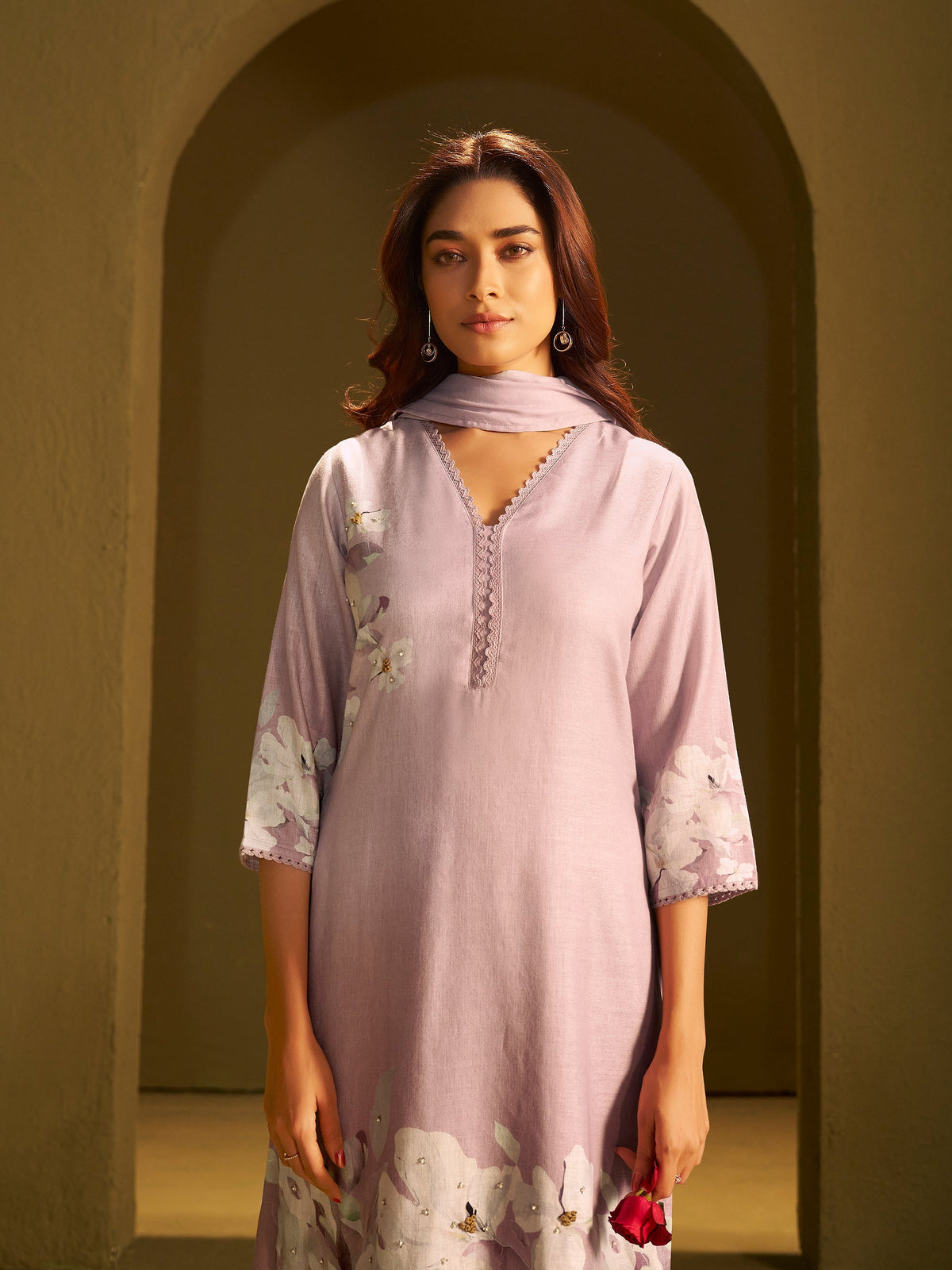 Kiara Light Purple Linen Printed Set