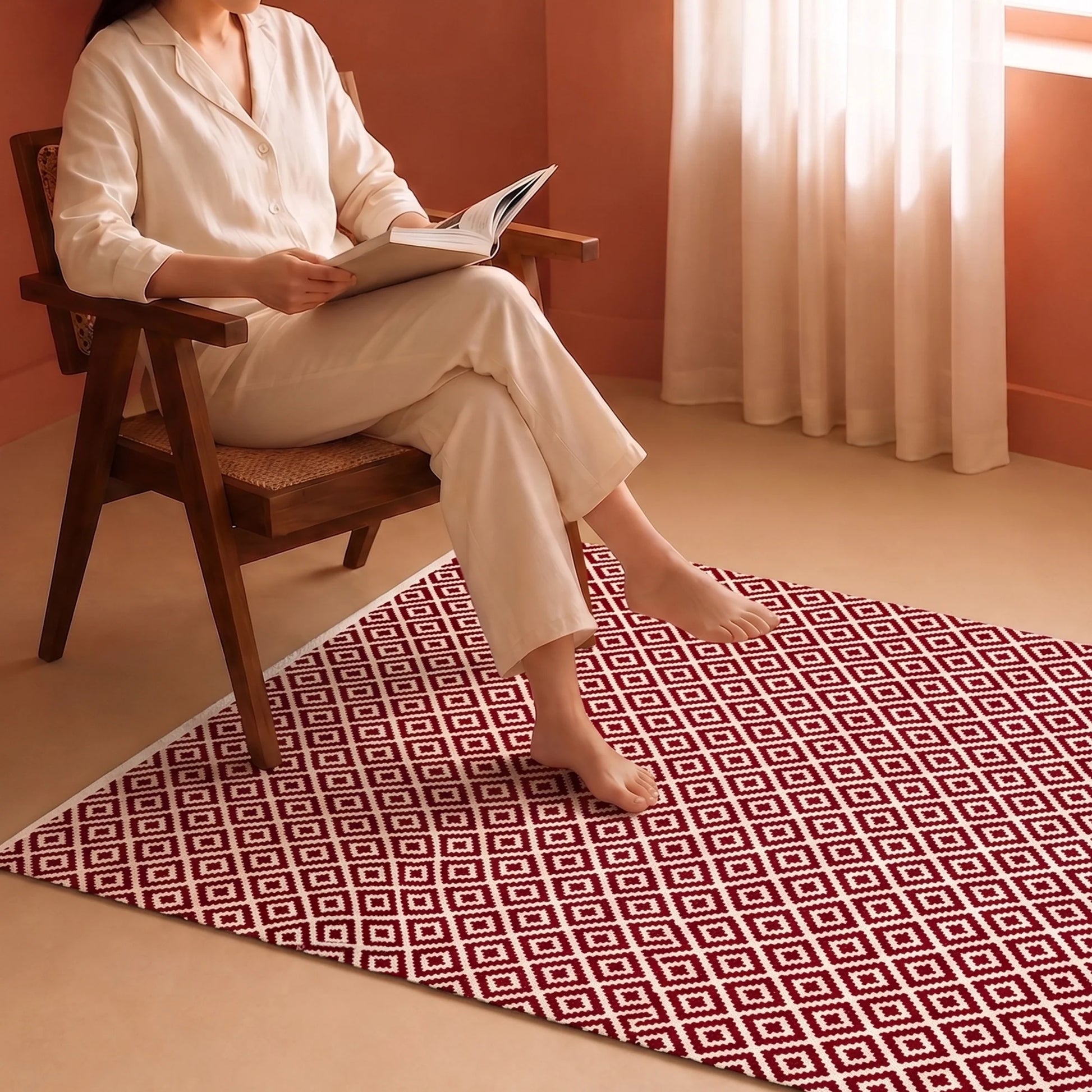 Tessitura Confetti - Diamond Cotton Rug (Red & White)-5