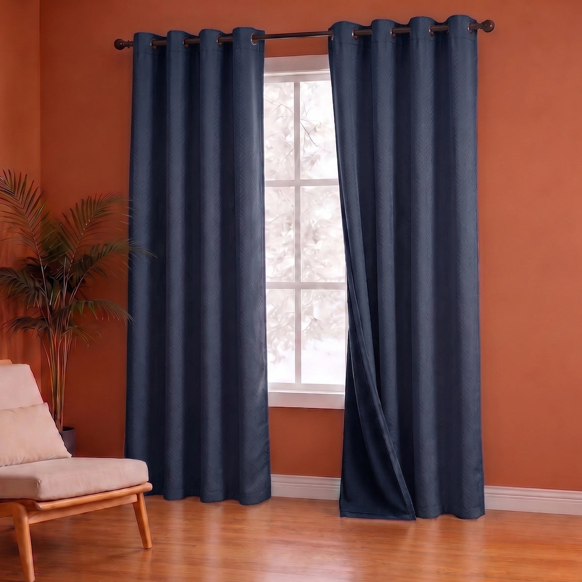 Fort Essential Embossed - Eyelet Black Backing Blackout Curtain (Navy Blue)-5