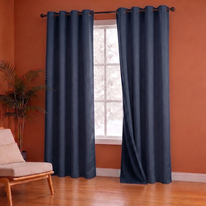 Fort Essential Embossed - Eyelet Black Backing Blackout Curtain (Navy Blue)-5