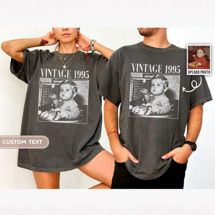 Vintage Custom Photo & Year Unisex T-Shirt-10