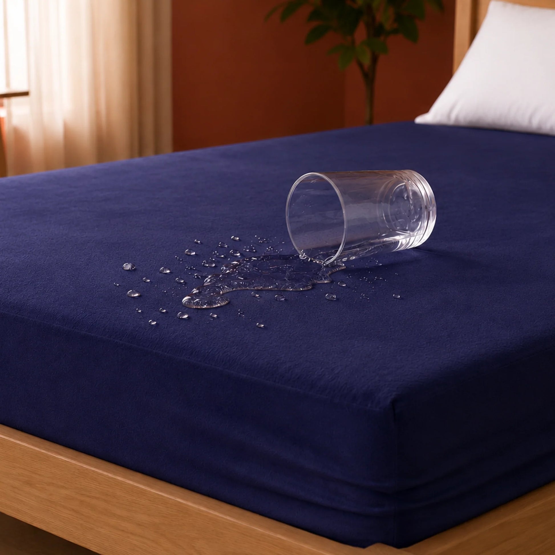Fort - Terry Solid Mattress Protector (Navy Blue)-4