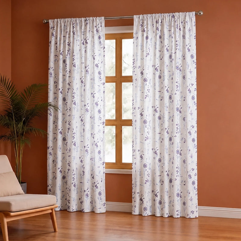 Blue & Purple Floral Flaux Rod Pocket Duck Curtain-4