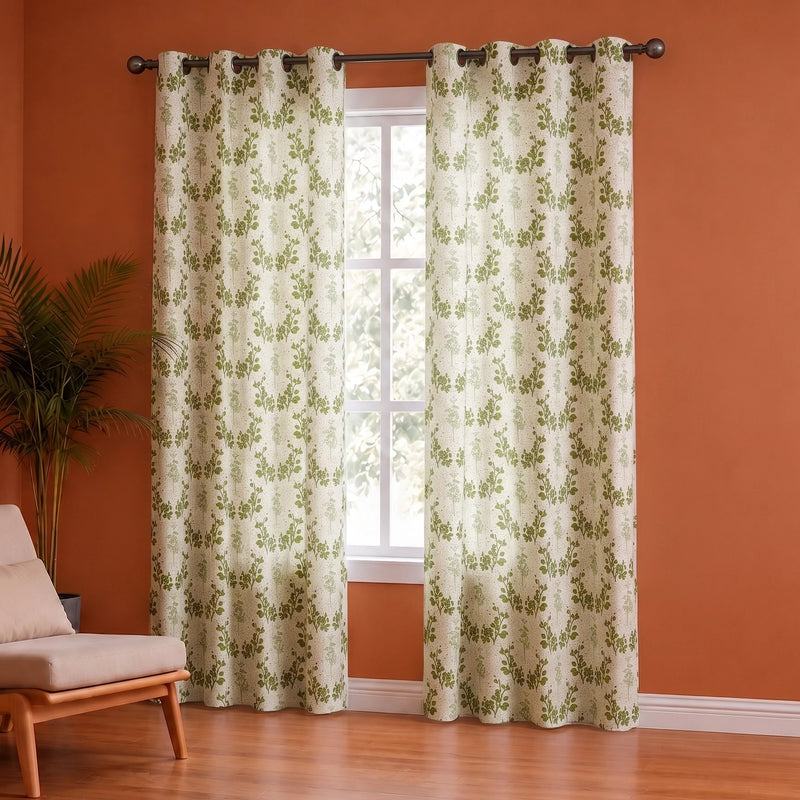 White Floral Botanic Hush Eyelet Printed duck Curtain-4