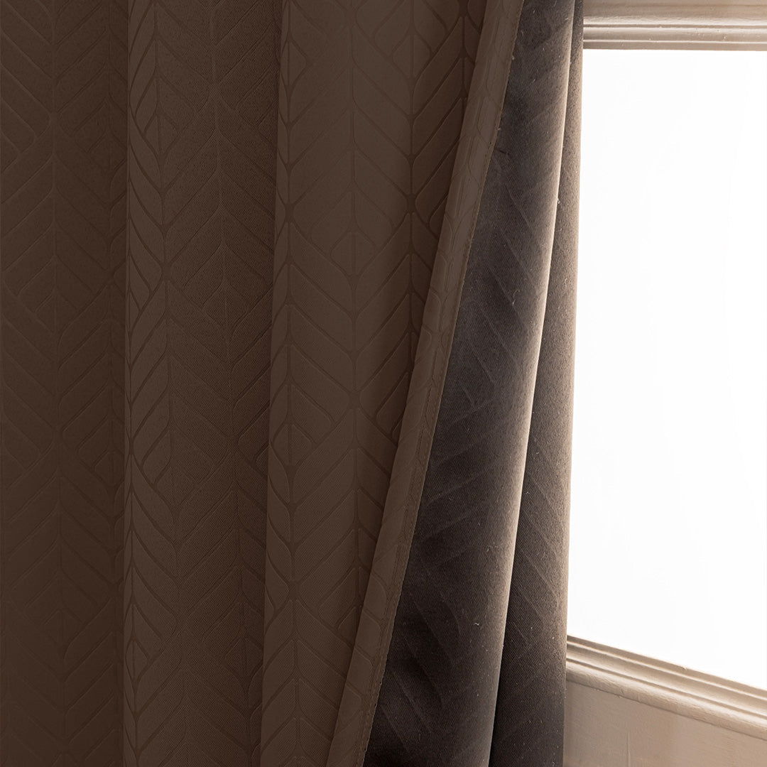Fort Essential Embossed - Eyelet Black Backing Blackout Curtain (Brown)-3