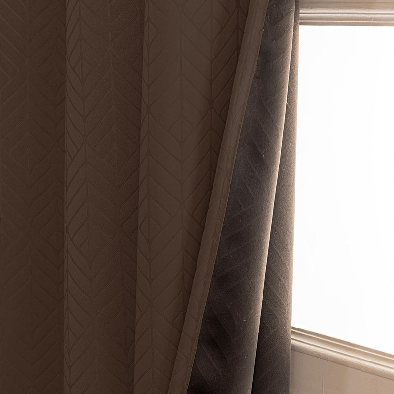Fort Essential Embossed - Eyelet Black Backing Blackout Curtain (Brown)-3