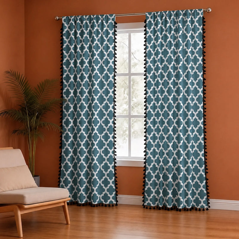 Imprimer Handpicked Soleil - Rod Pocket Printed Semi Blackout Curtain (Blue)-4
