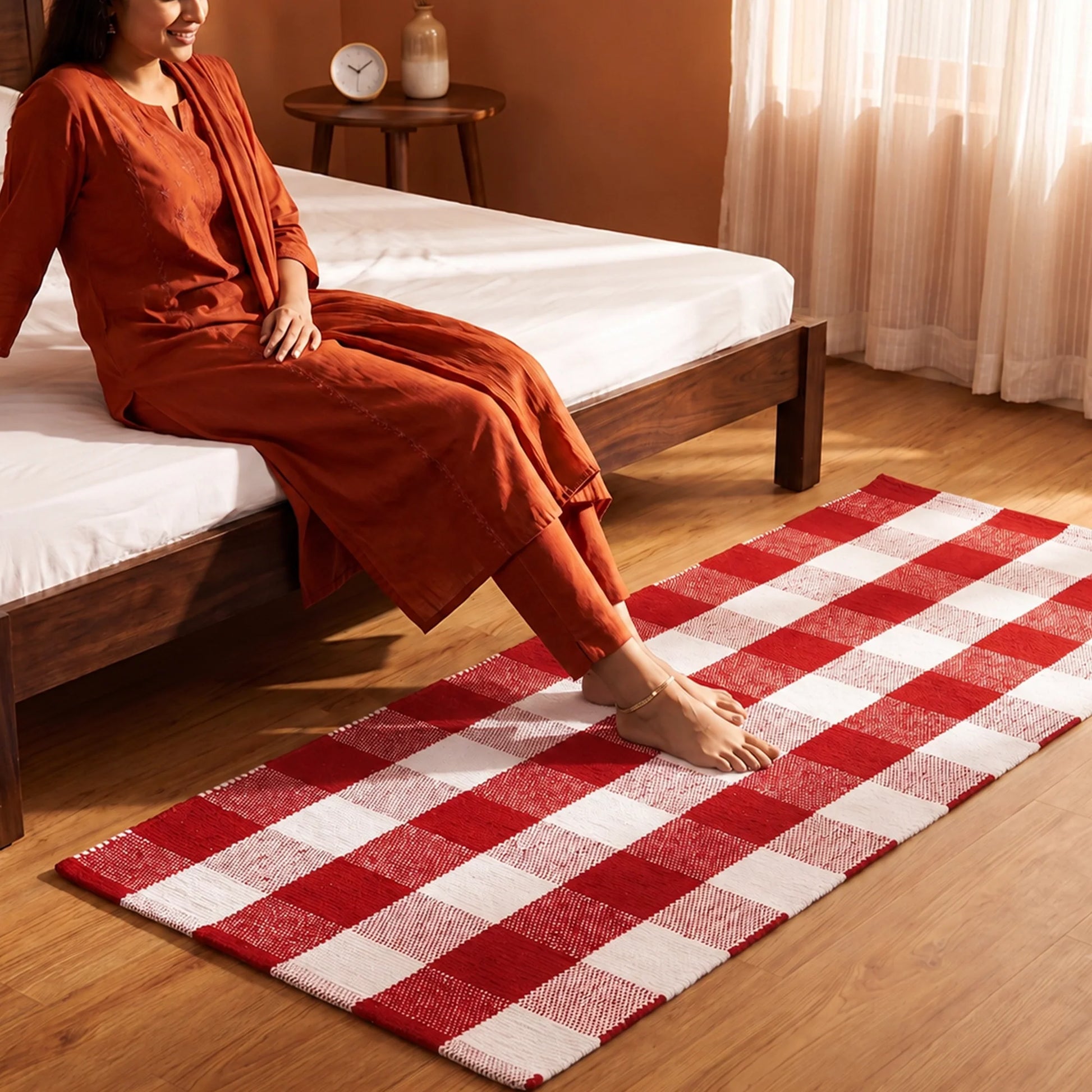 Breton Shadowplay - Plaid Rug (Red & White)-7