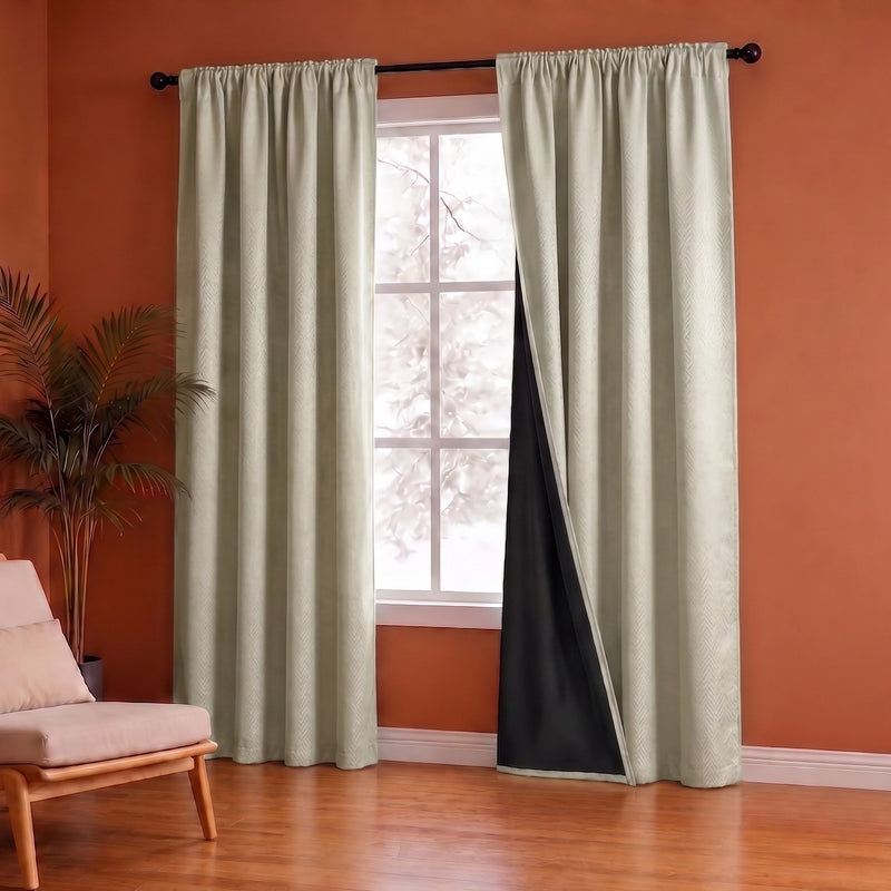Fort Essential Embossed - Rod Pocket Black Backing Blackout Curtain (Off White)-4