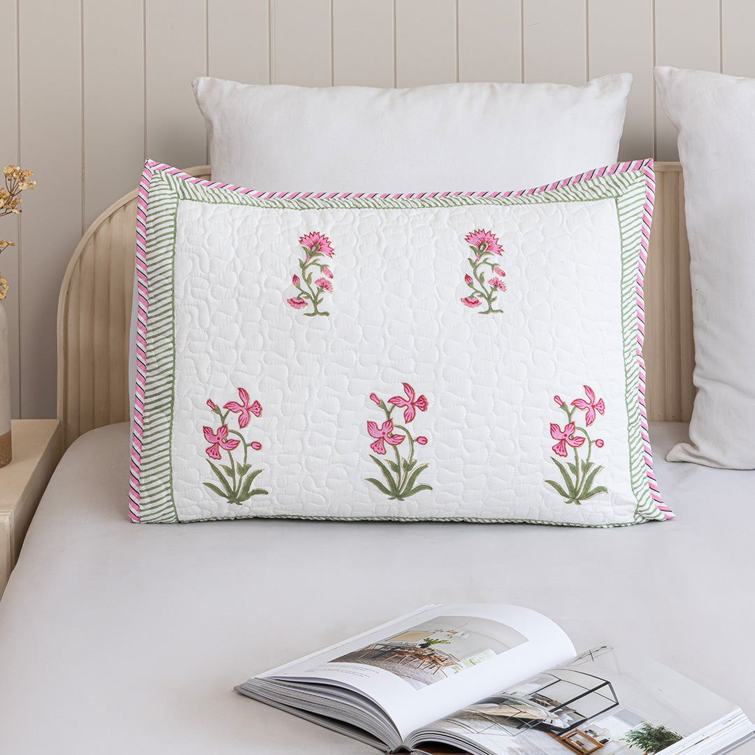 Floral Pink Quilted Pillow Covers-4