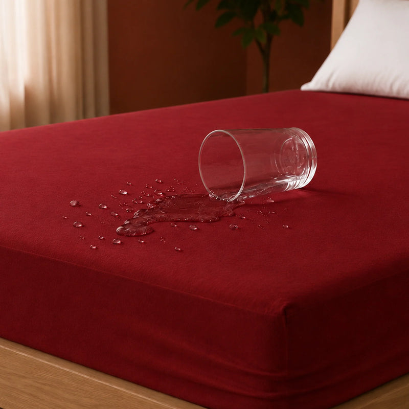 Fort - Terry Solid Mattress Protector (Maroon)-4