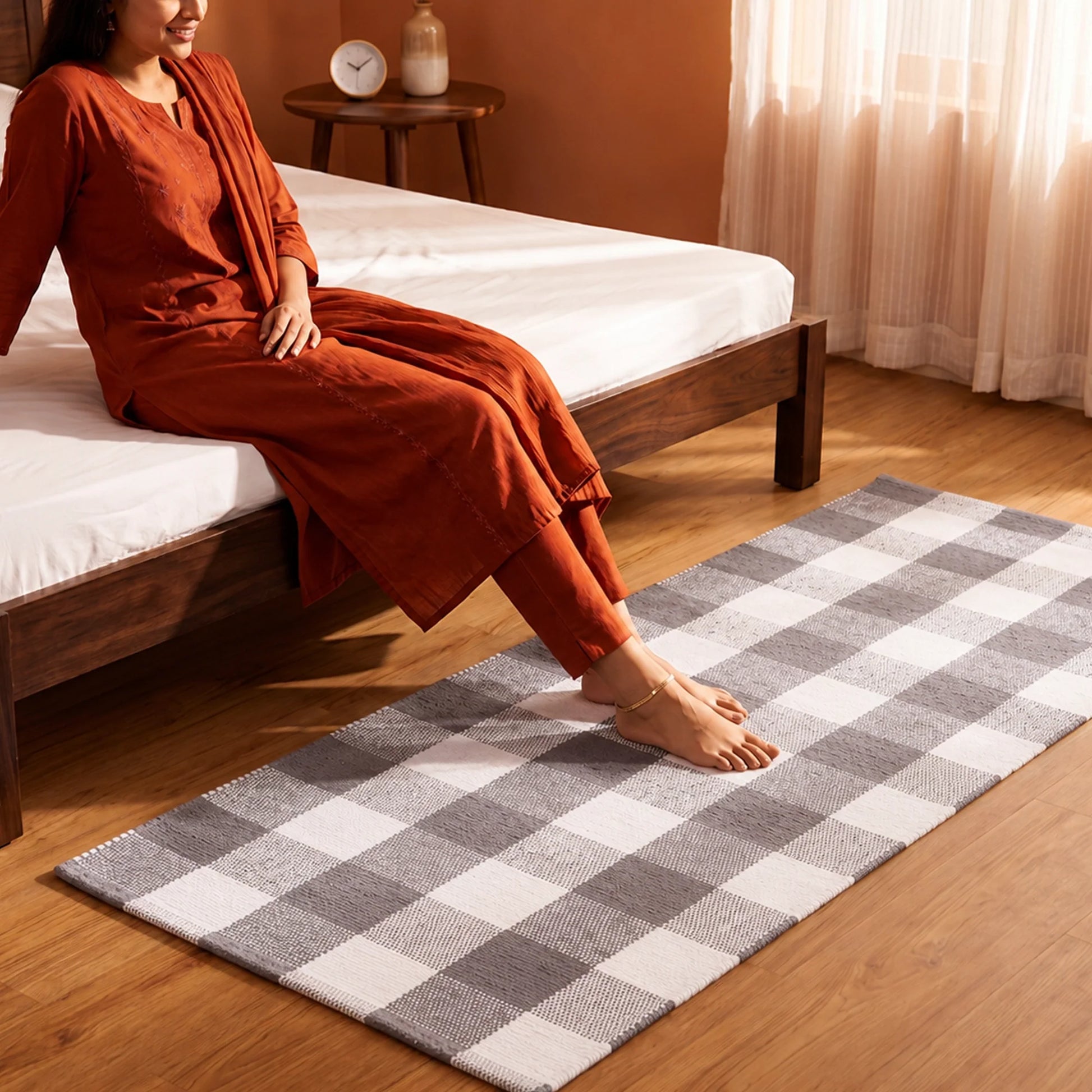 Breton Shadowplay - Plaid Rug (Grey & White)-7