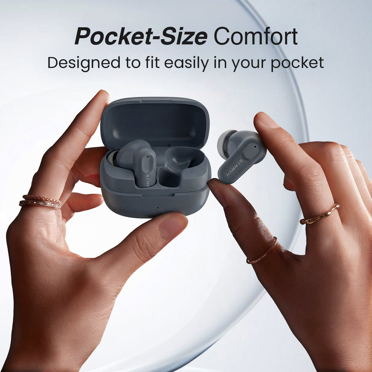 HAMMER Airflow Go Earbuds with 80H Playtime, 13mm Titanium Driver, 40ms Gaming Mode (Grey)-7