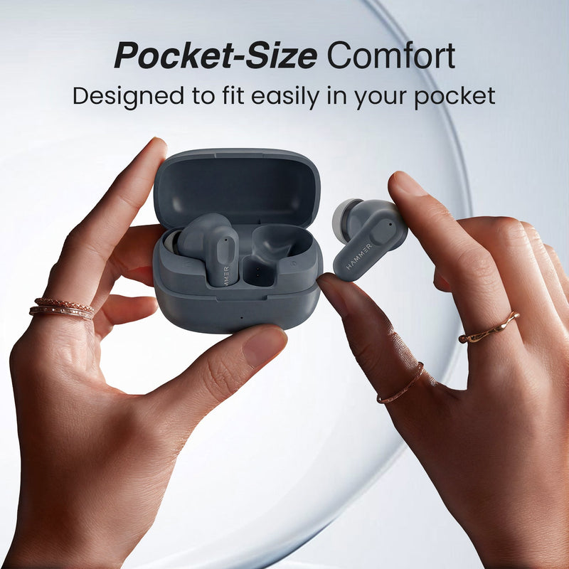 HAMMER Airflow Go Earbuds with 80H Playtime, 13mm Titanium Driver, 40ms Gaming Mode (Grey)-7