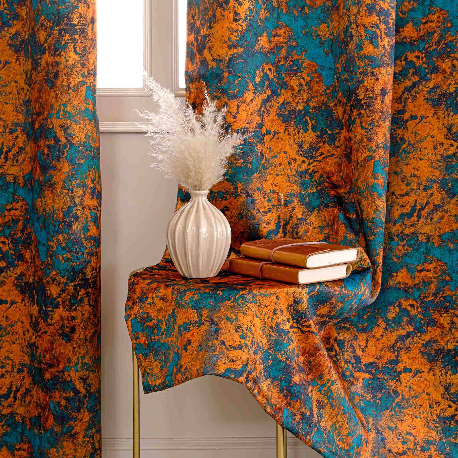 Imprimer Abstract - Digital Printed Blackout Curtain (Turquoise & Mustard)-4