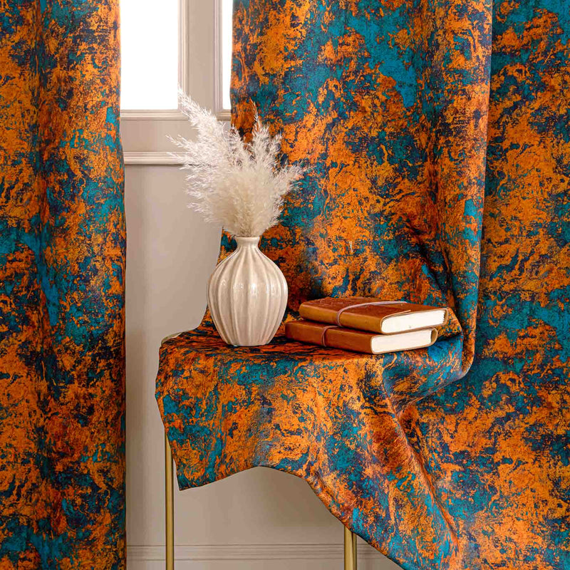 Imprimer Abstract - Digital Printed Blackout Curtain (Turquoise & Mustard)-4