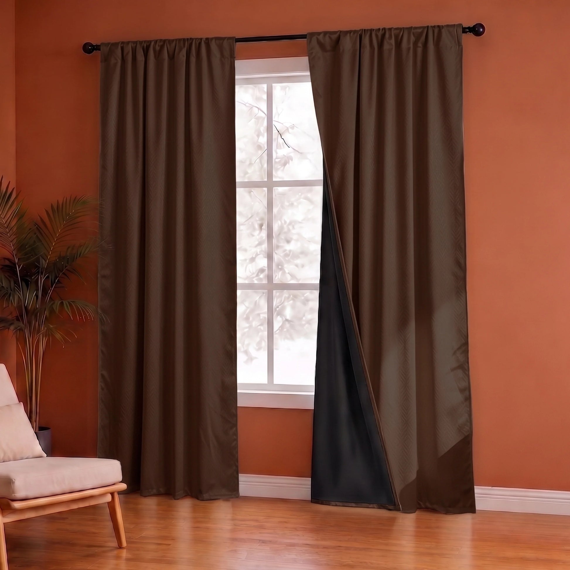 Fort Essential Embossed - Rod Pocket Black Backing Blackout Curtain (Brown)-4