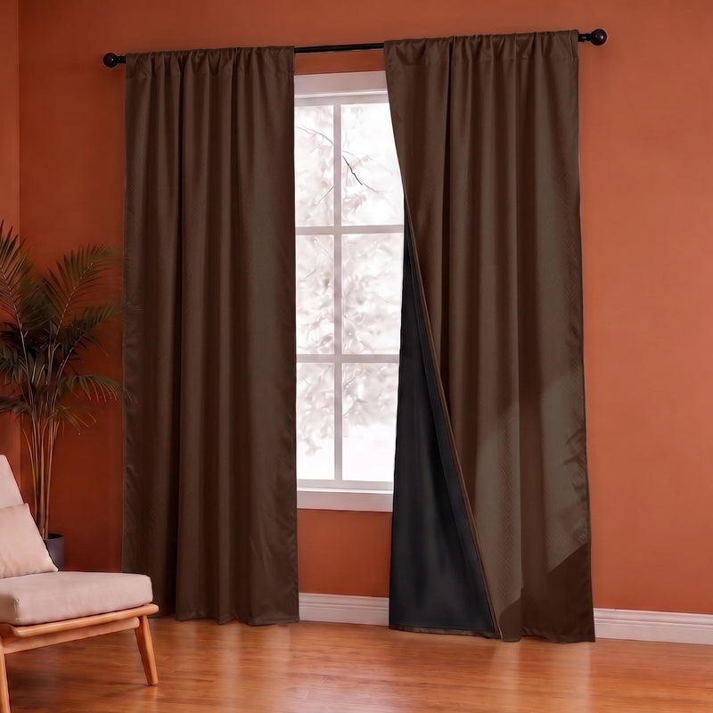 Fort Essential Embossed - Rod Pocket Black Backing Blackout Curtain (Brown)-4