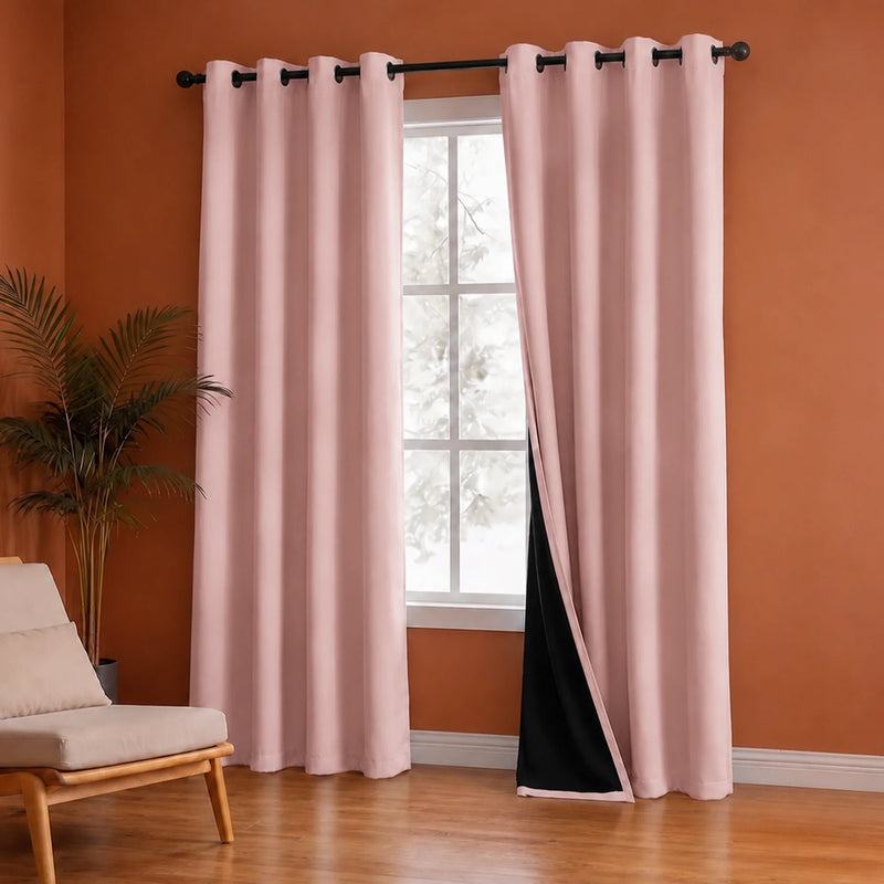 Fort Essential - Black Backing Solid Blackout Curtain (Pink)-4