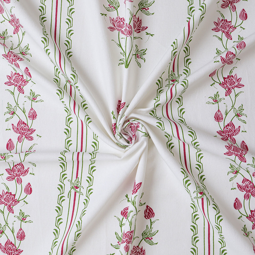 Pink Floral Petal Stripe Rod Pocket Printed duck Curtain-4