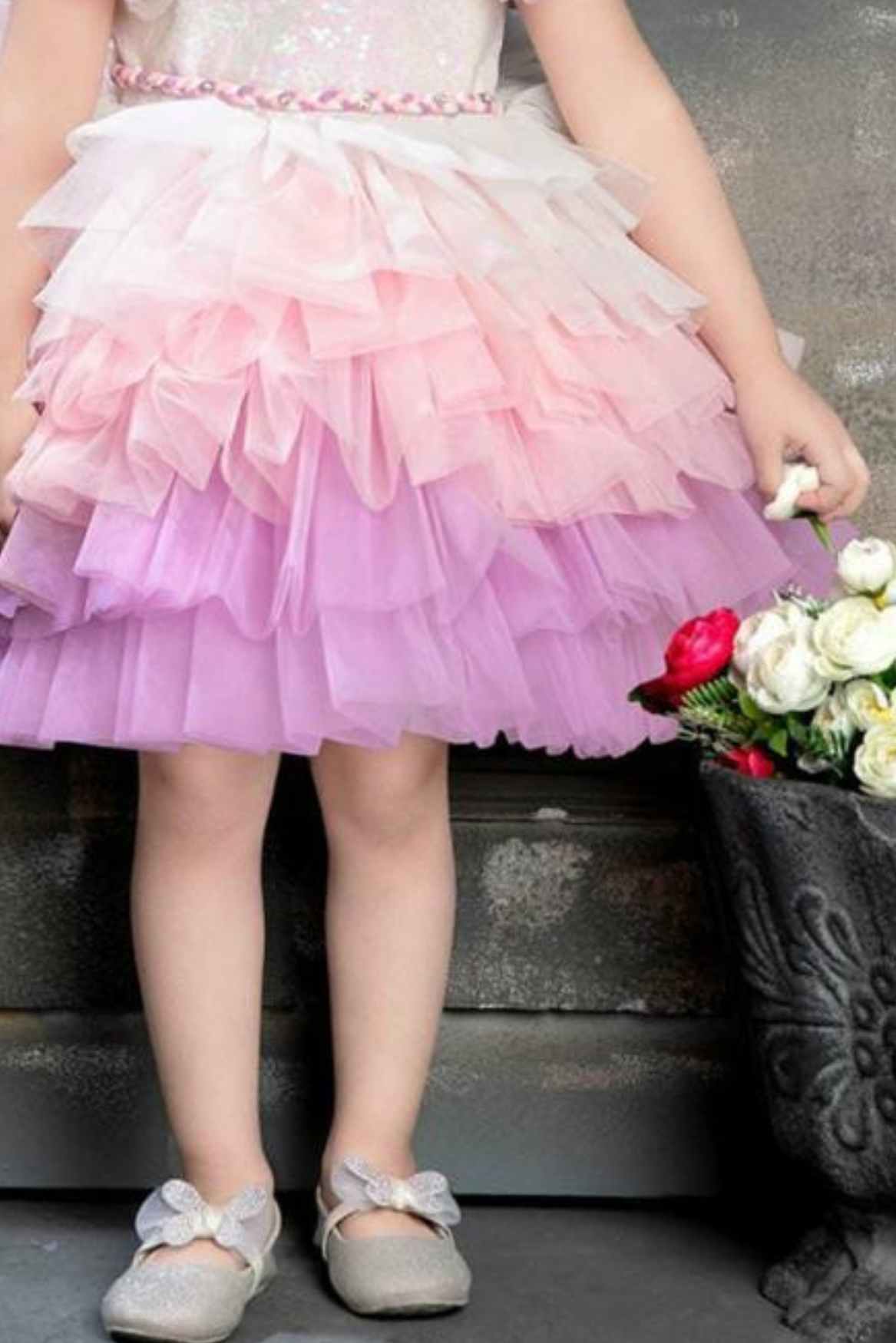 Lavender Multi Layered Bushy Frock For Girls