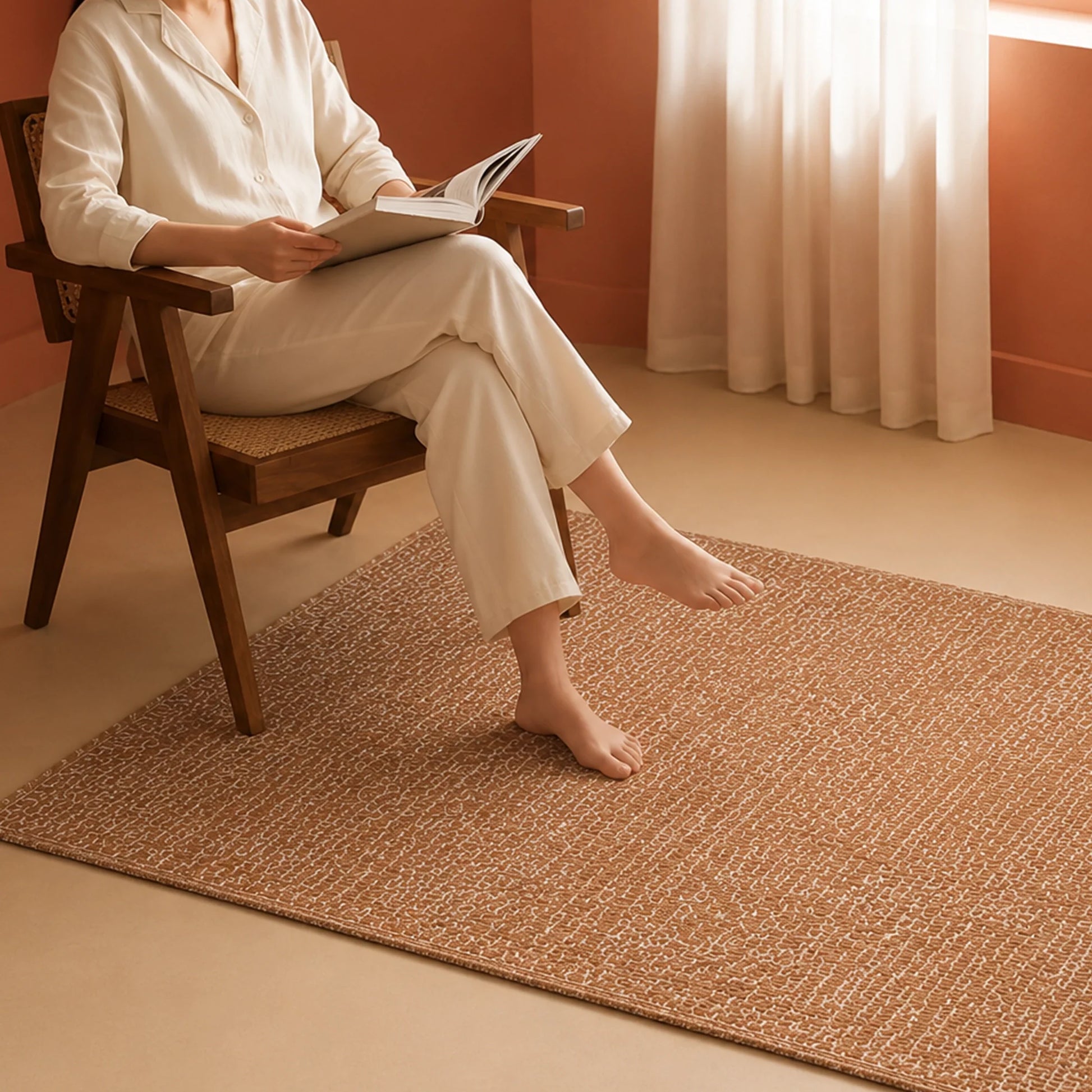 Tessitura Chromatic - Herringbone Cotton Rug (Tan & White)-5