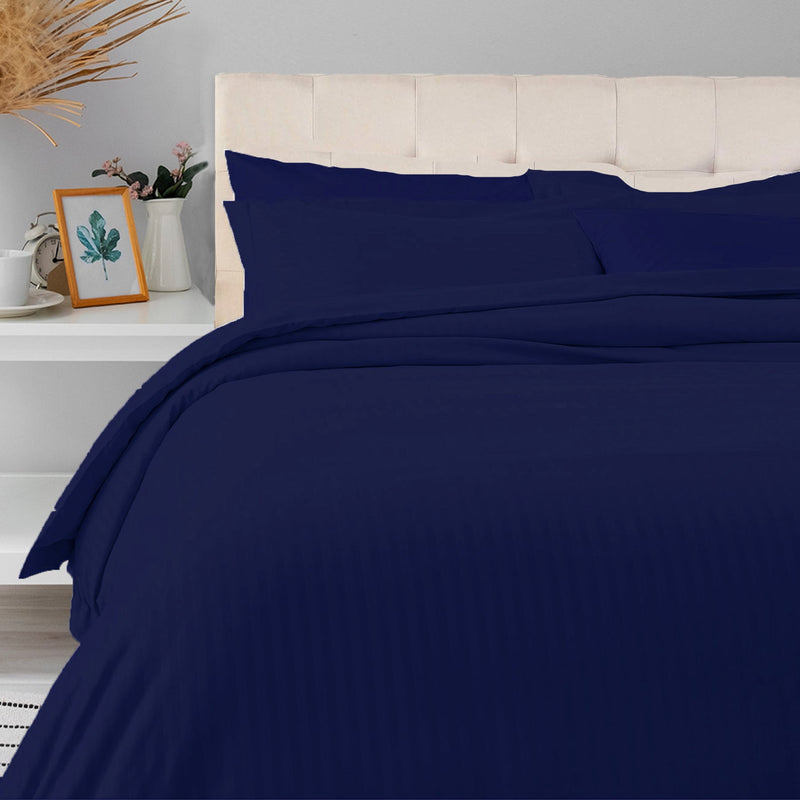 Breton Mellow - Satin Striped Duvet Cover (Navy Blue)-1