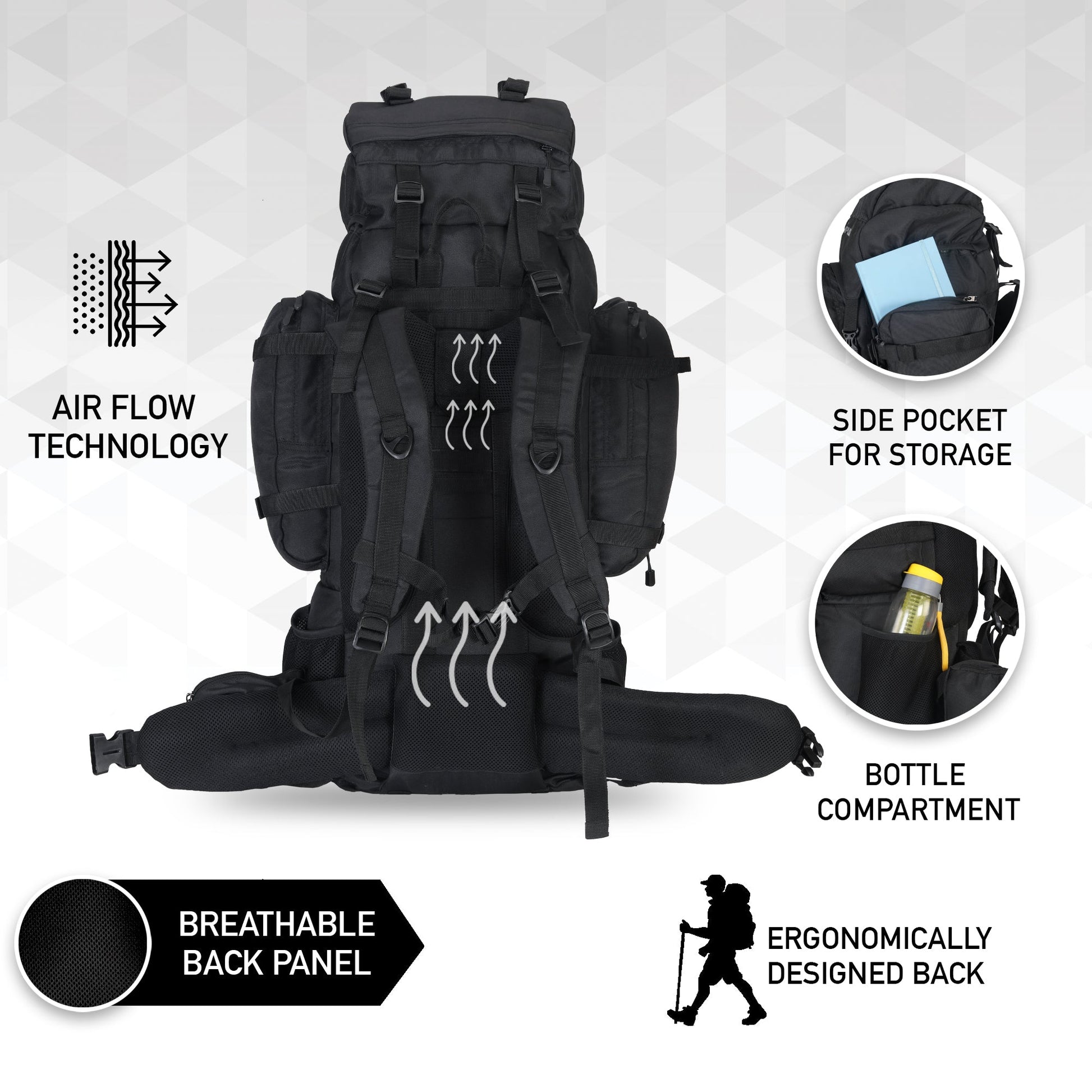 95 Litres Impulses Impulse Captain Black Trekking bag-4
