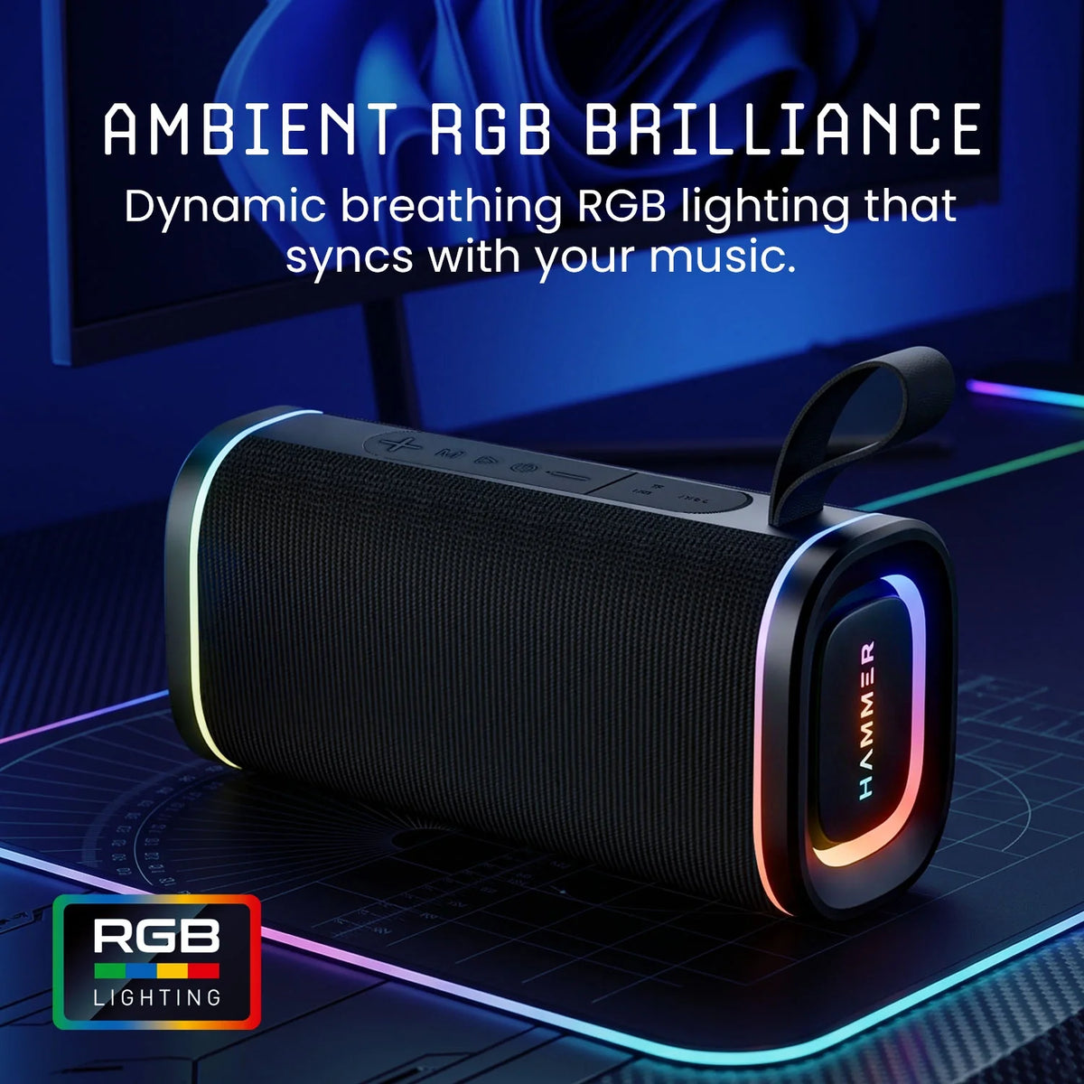 Hammer Wave 2 Bluetooth Speaker 20W RMS with Deep Bass, RGB Lights, Dual Pairing (Black)-5